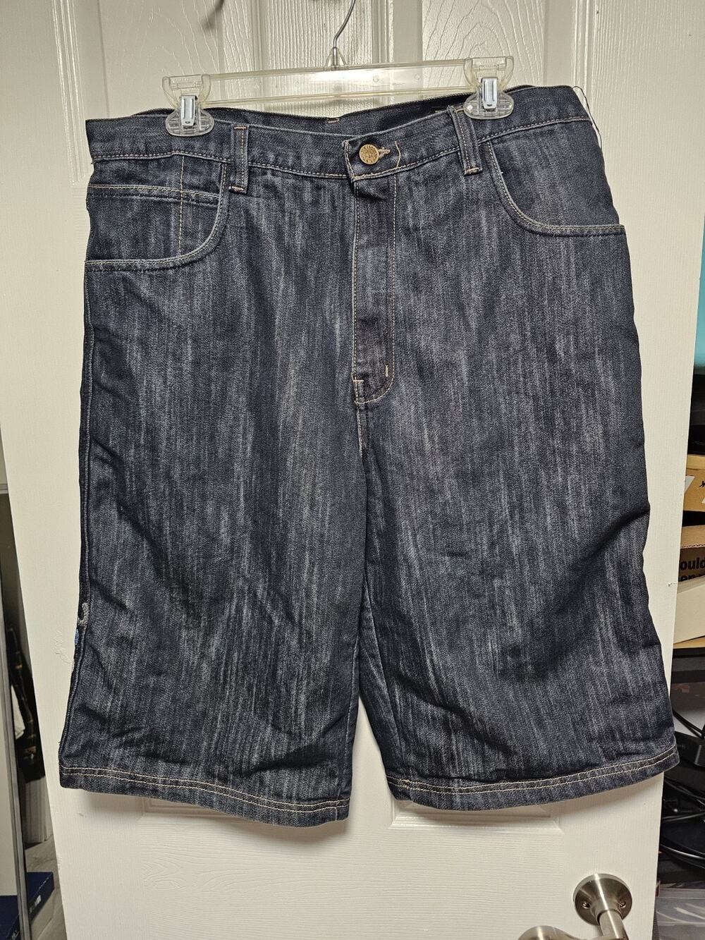 Vintage 90's Evisu Genes Jean Shorts Denim Baggy Men's 34x15 Multi Painted Loose